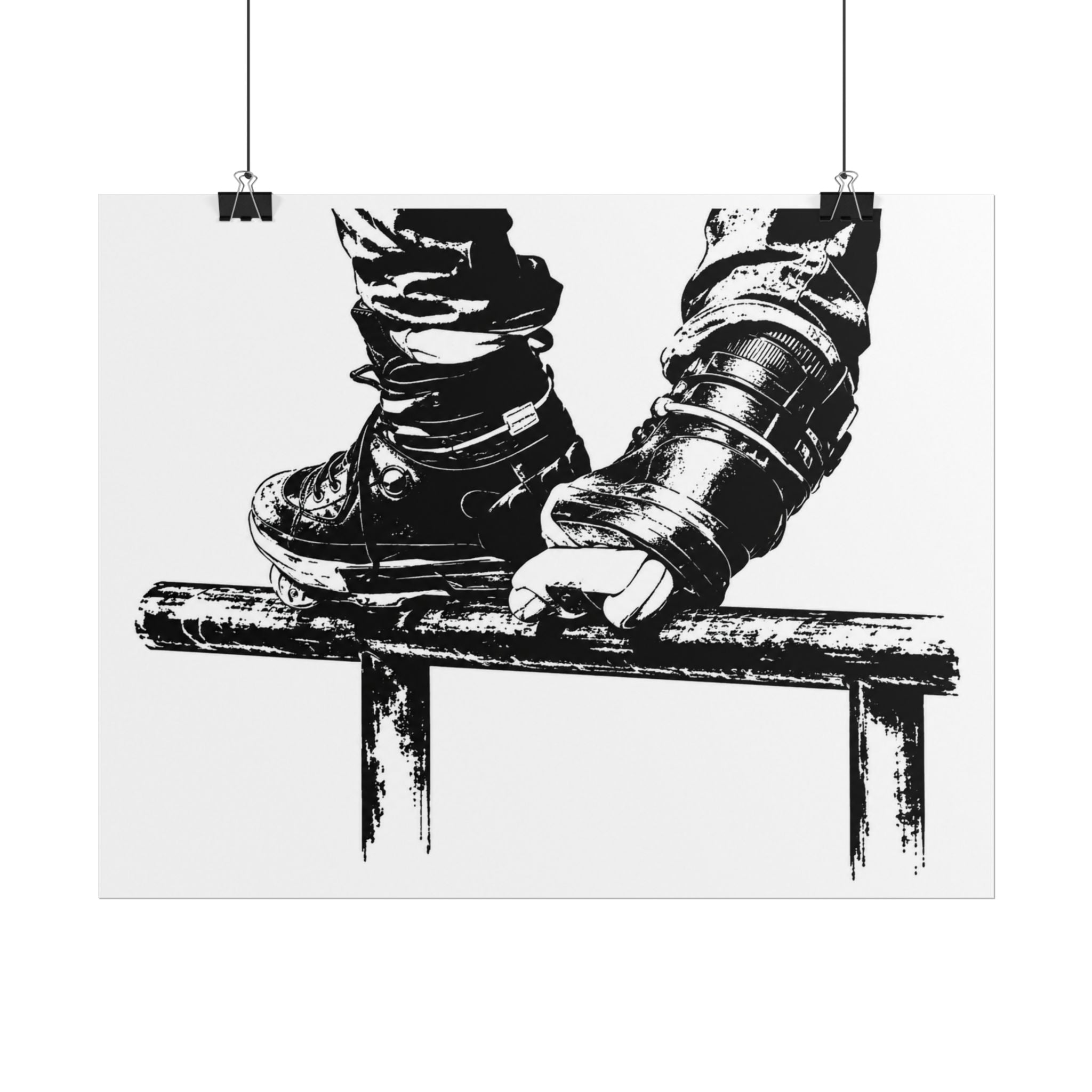 Inline Skates Grinding Black & White Rolled Poster